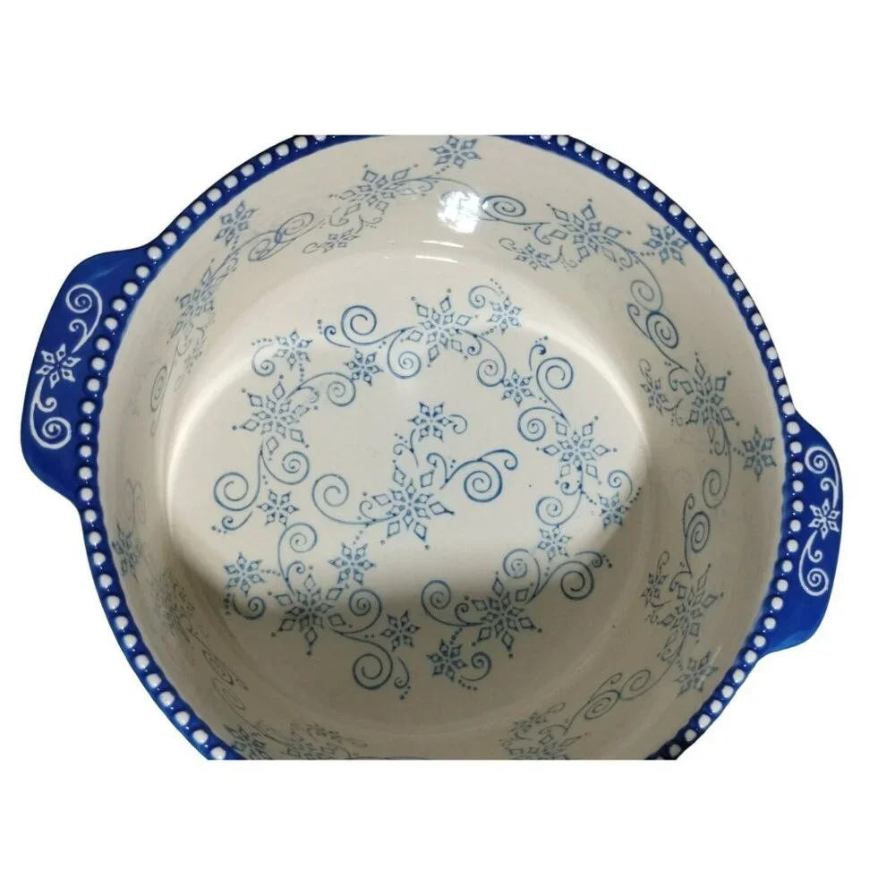 Temp-Taiton's Blue &‎ White Floral Lace Winter 1.75 QT Ceramic Bakeware Dish